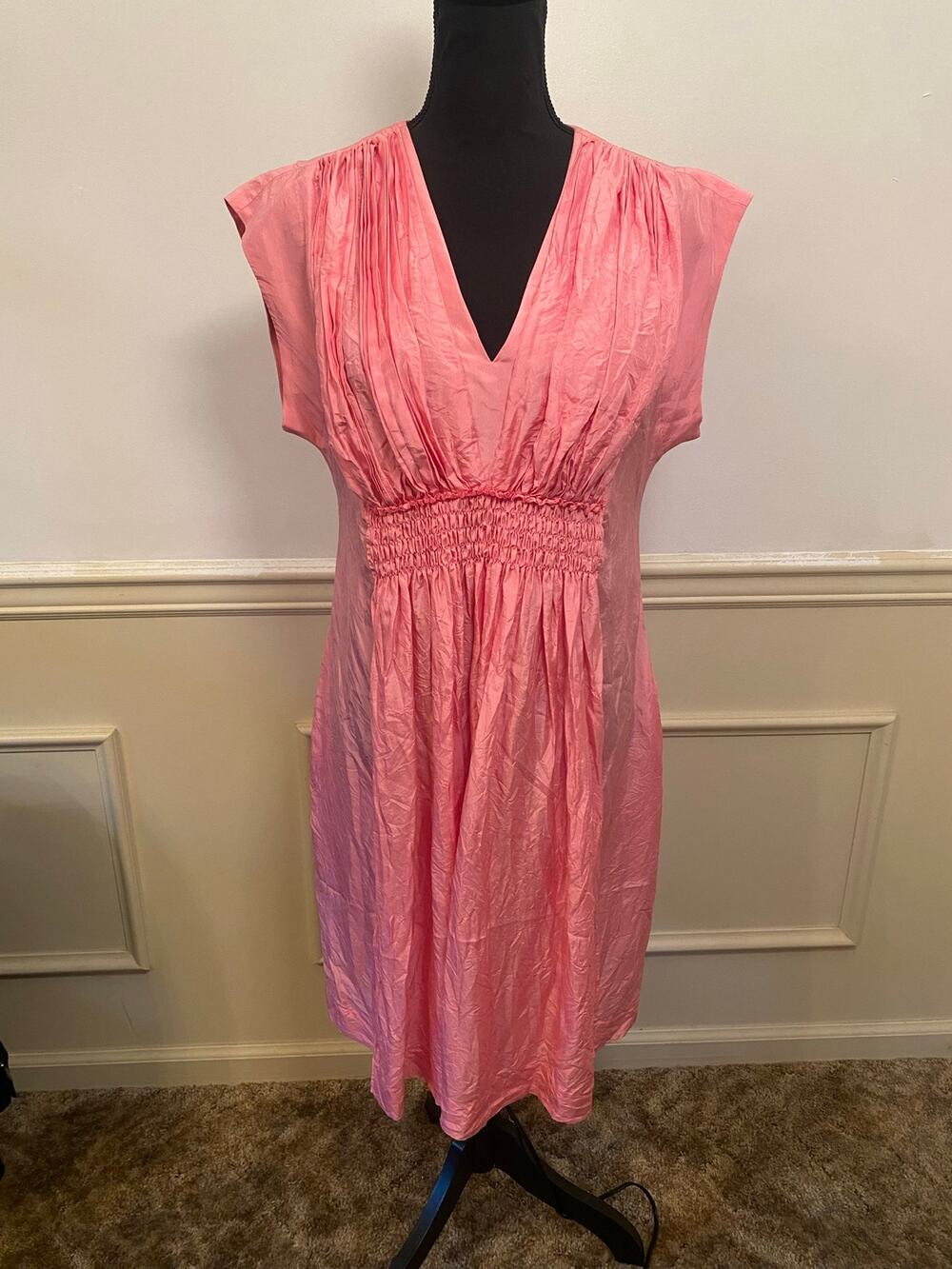 Sonia Rykiel 100% Silk Pink Ruffle Pleated Front Dress Quiet Luxury Knee Length